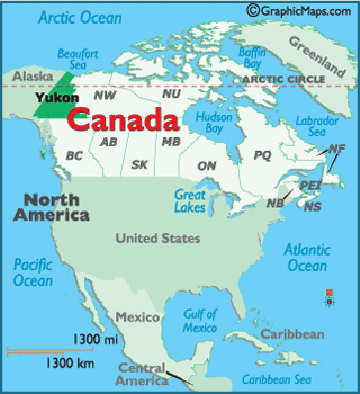 Canada map showing location of Yukon